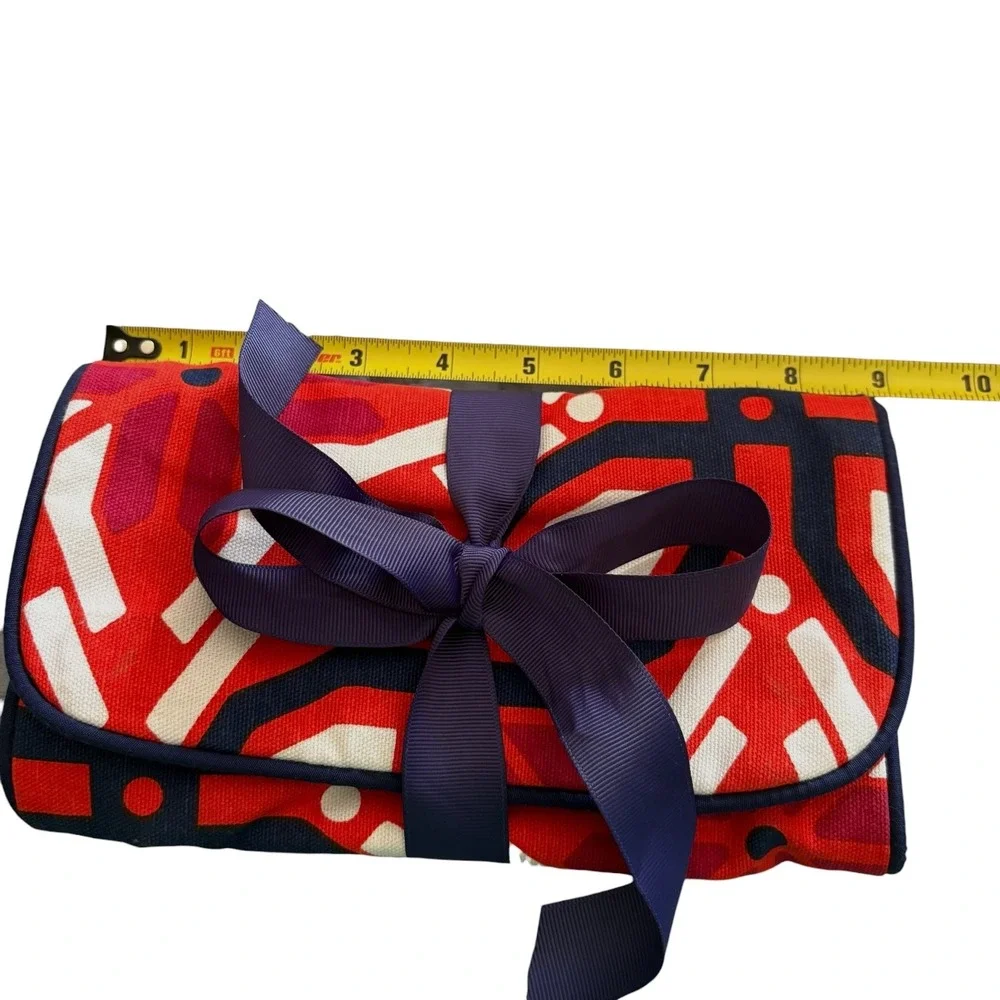 Buckhead Betties Roll Up Cosmetic Makeup Bag‎ Organizer Red Blue Print Travel
